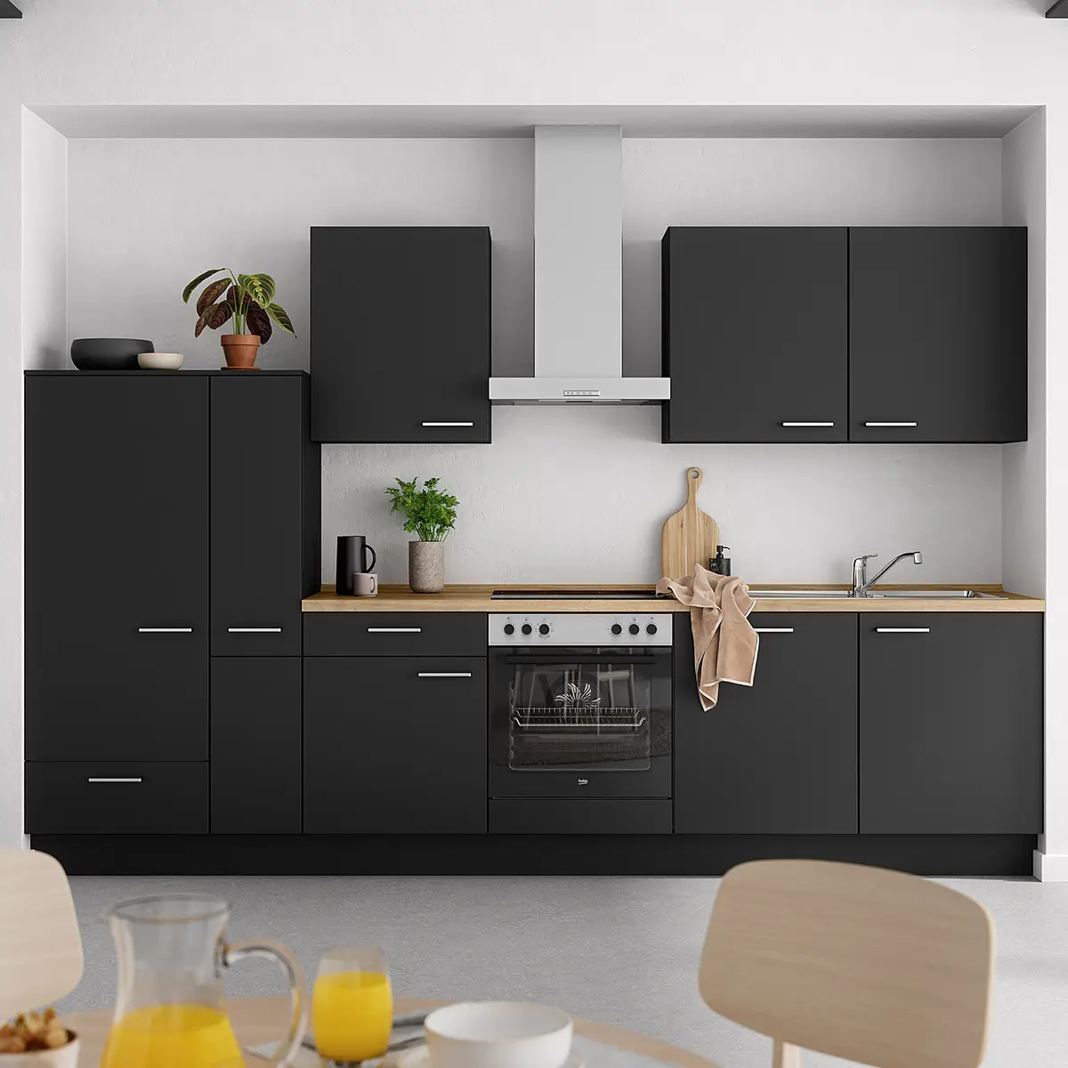 Küchenzeile Low-Line Touch Variante C | Schwarz