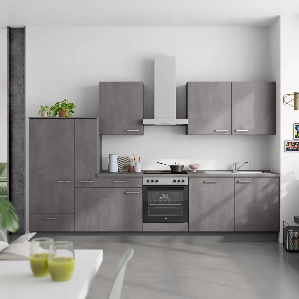 Küchenzeile Low-Line Riva Kombi C 330cm | Grau