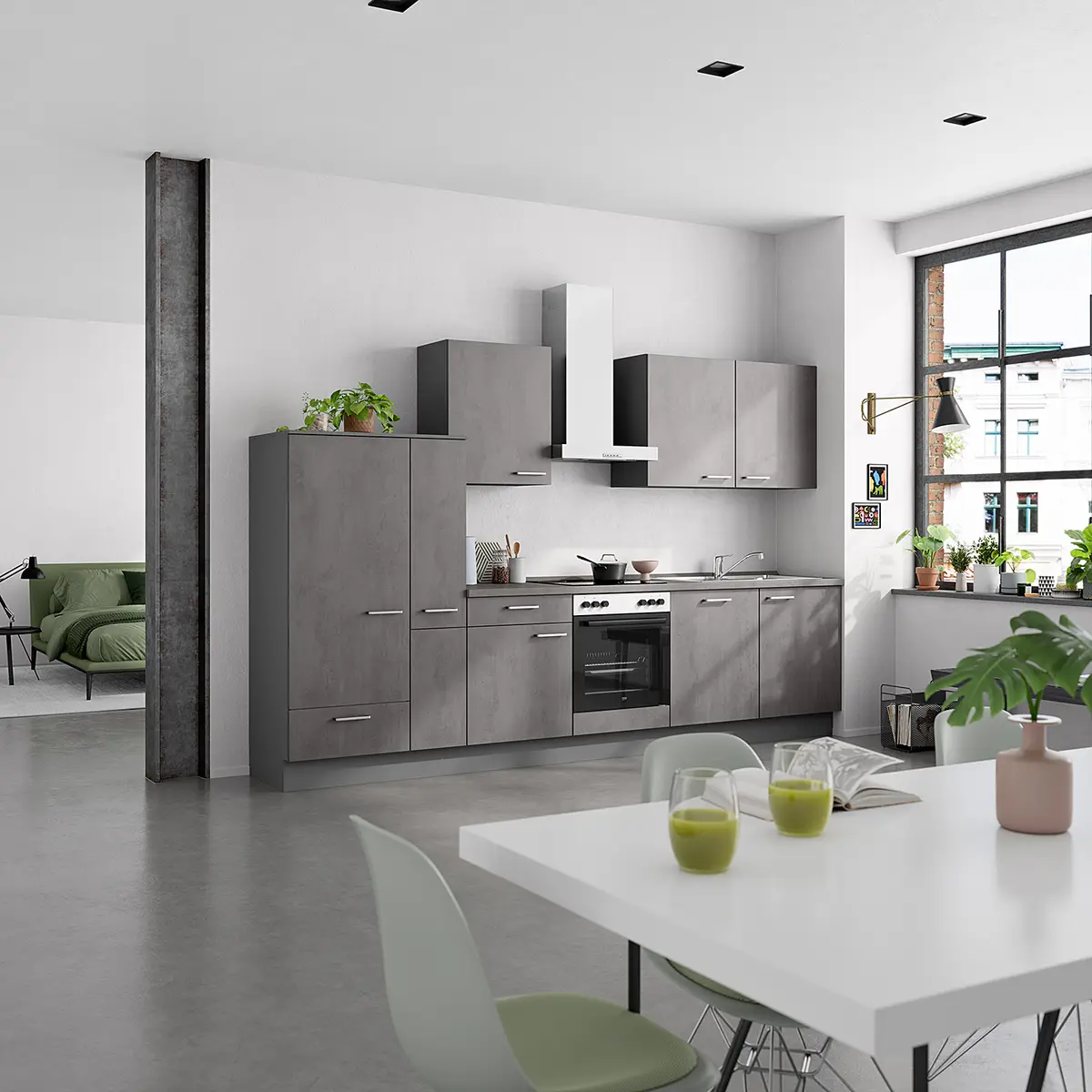Küchenzeile Low-Line Riva Kombi C 330cm | Grau