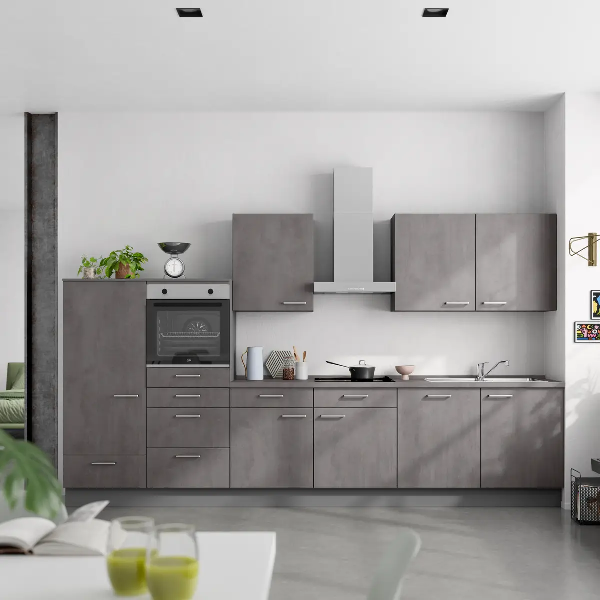Küchenzeile Low-Line Riva Kombi D 360cm | Grau