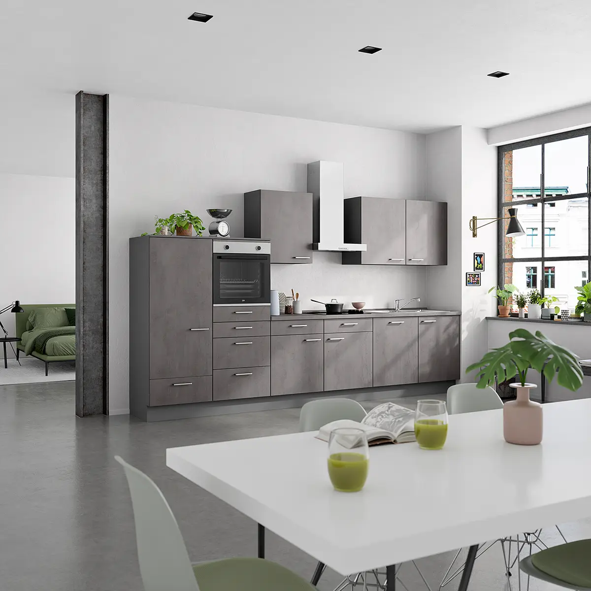 Küchenzeile Low-Line Riva Kombi D 360cm | Grau