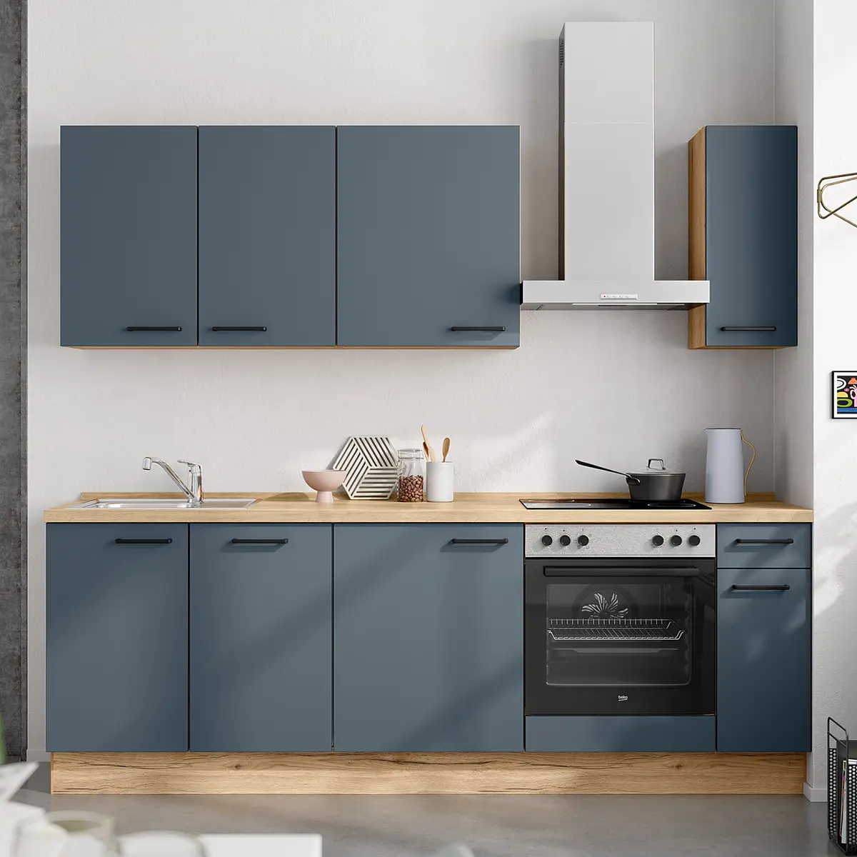 nobilia Küchenzeile Low-Line Easytouch Kombi C 240cm | Blau