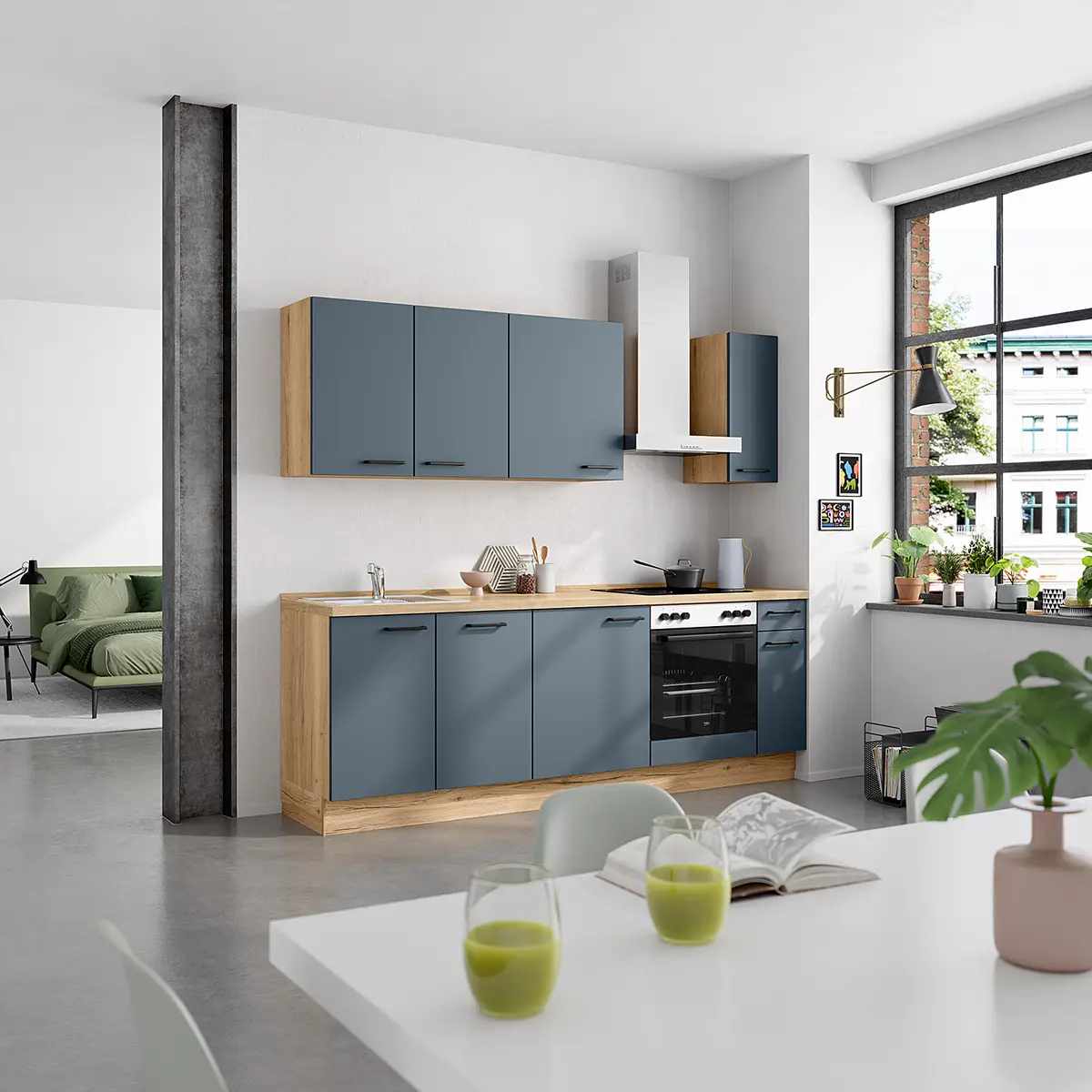 nobilia Küchenzeile Low-Line Easytouch Kombi C 240cm | Blau