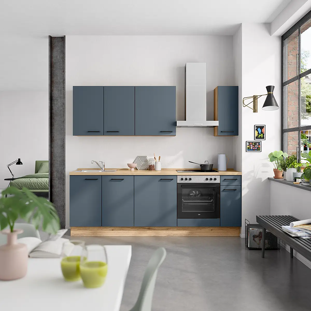 nobilia Küchenzeile Low-Line Easytouch Kombi C 240cm | Blau