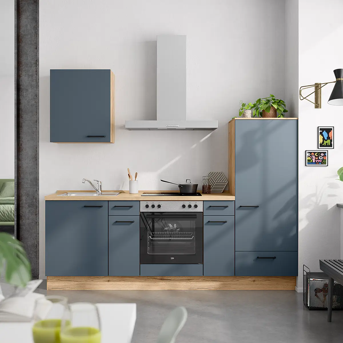 Küchenzeile Low-Line Easytouch Kombi A 240cm Ausrichtung | Blau