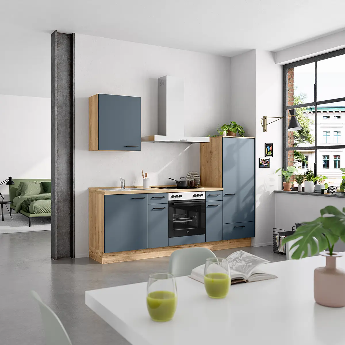 Küchenzeile Low-Line Easytouch Kombi A 240cm Ausrichtung | Blau