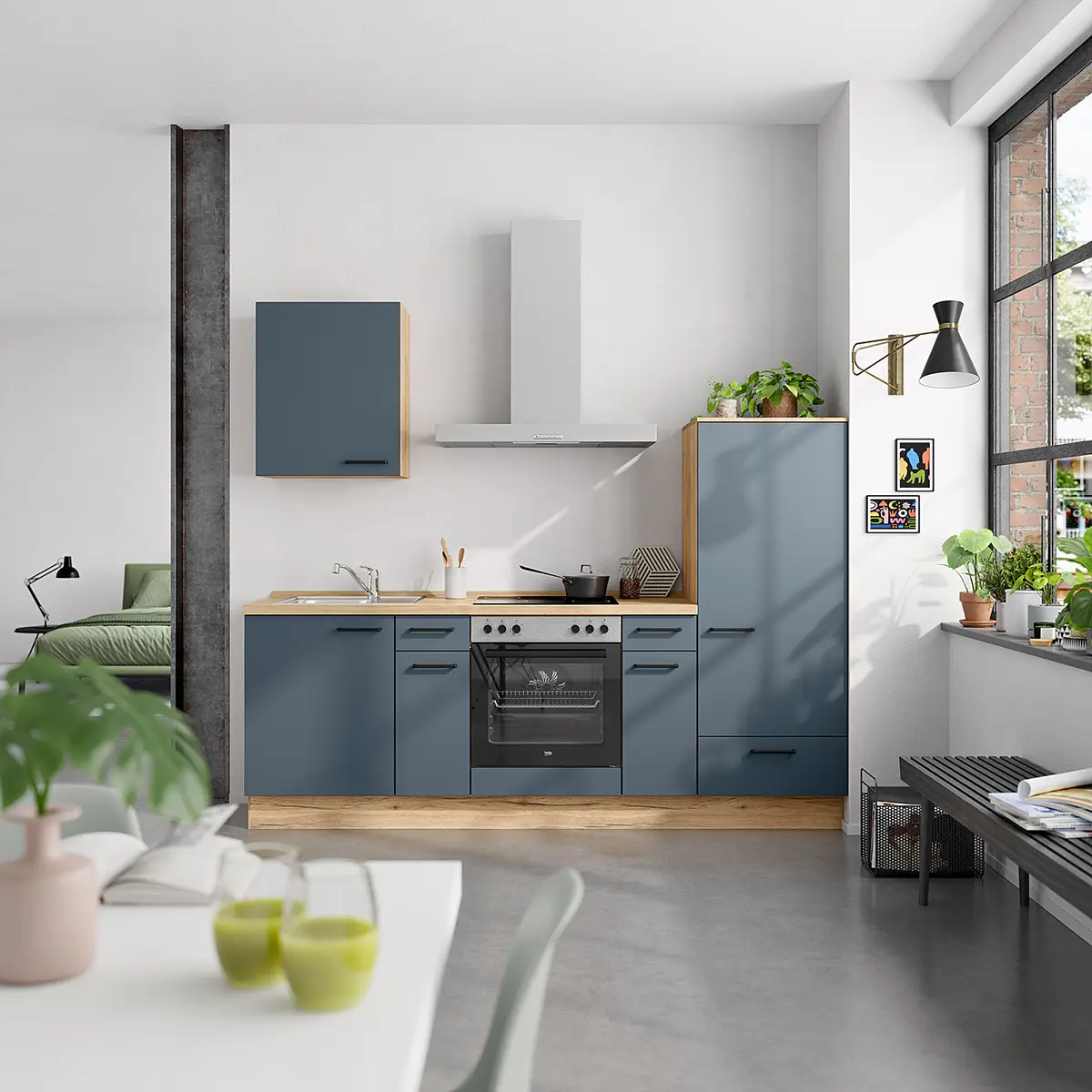 Küchenzeile Low-Line Easytouch Kombi A 240cm Ausrichtung | Blau