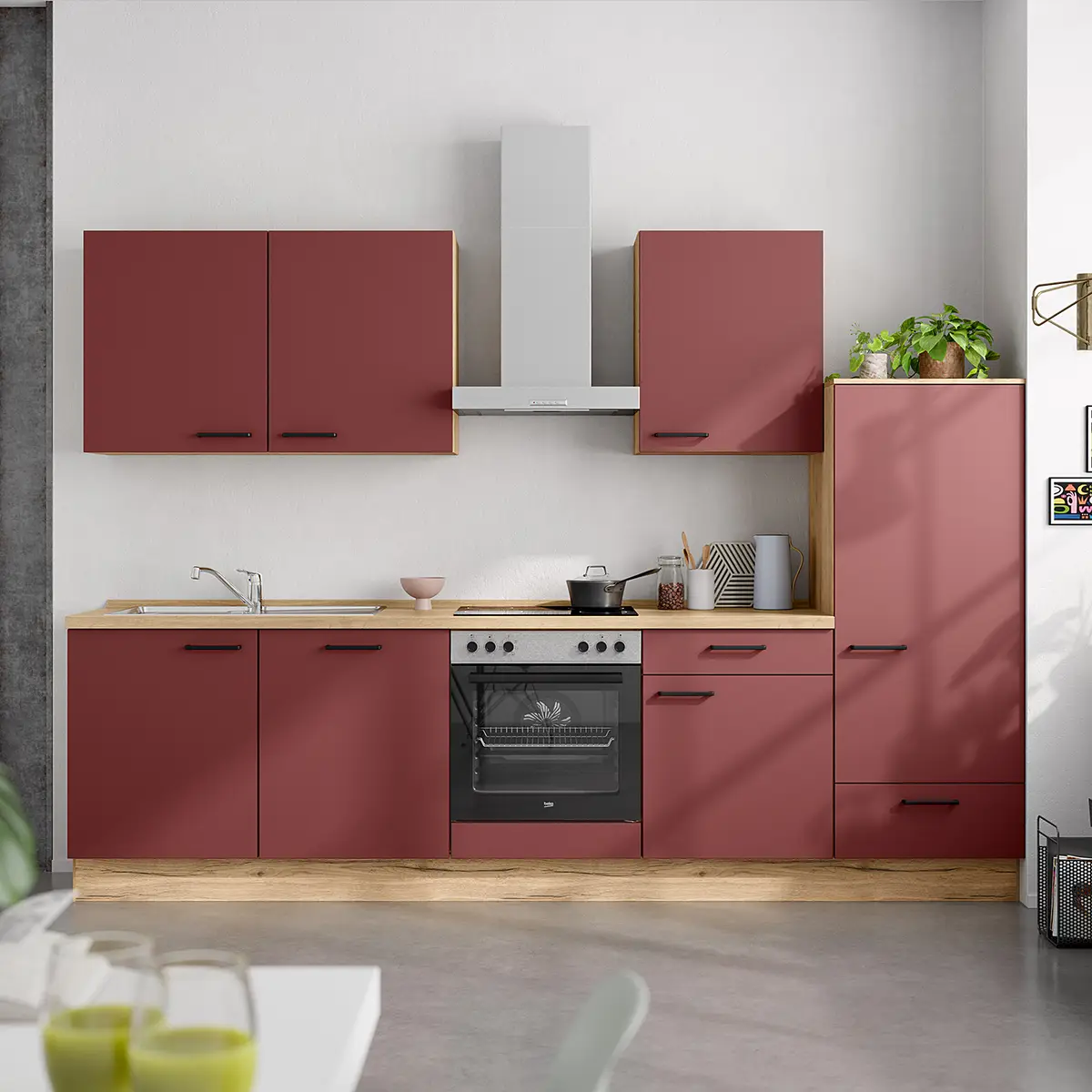 Küchenzeile Low-Line Easytouch Kombi C 300cm Ausrichtung rechts | Rot