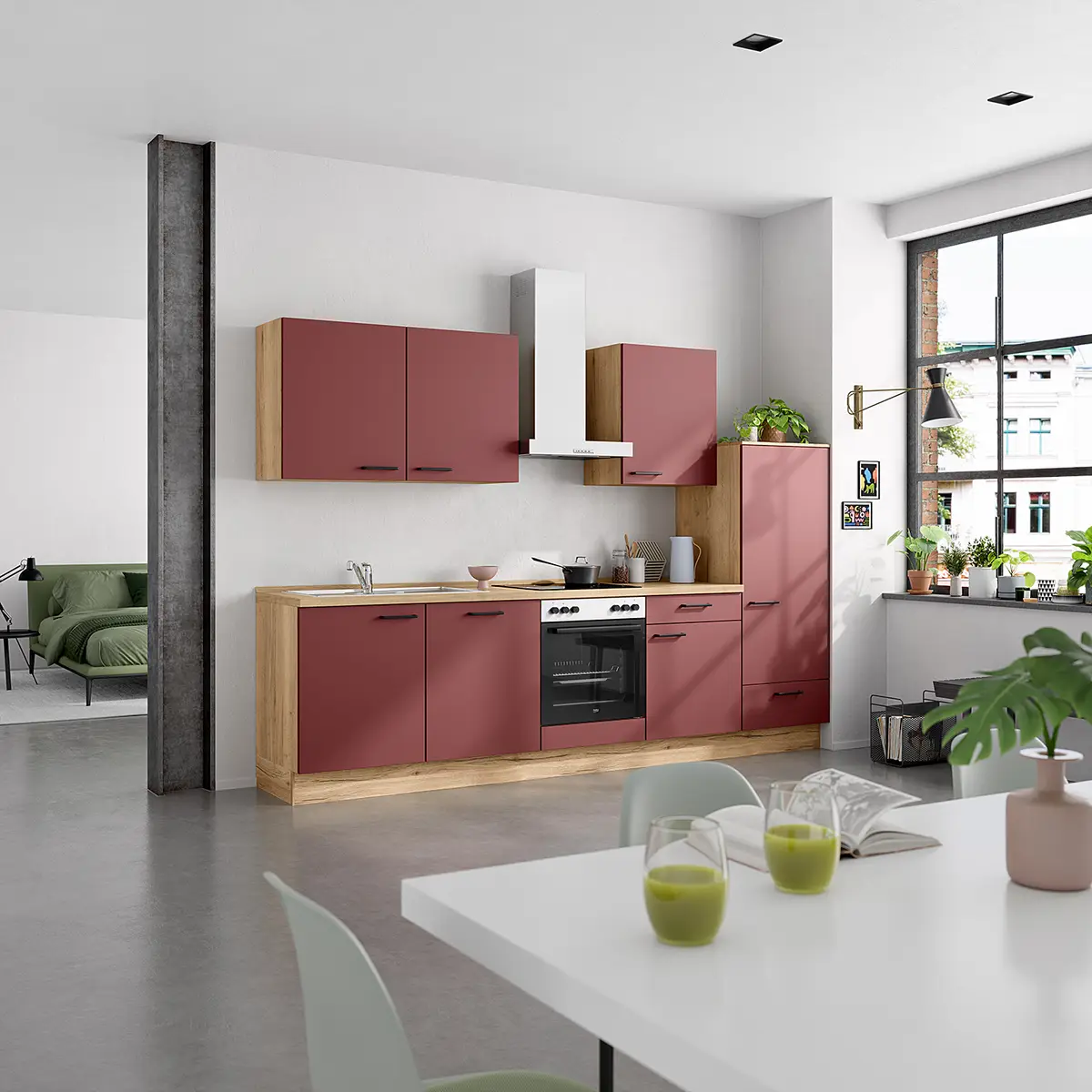 Küchenzeile Low-Line Easytouch Kombi C 300cm Ausrichtung rechts | Rot