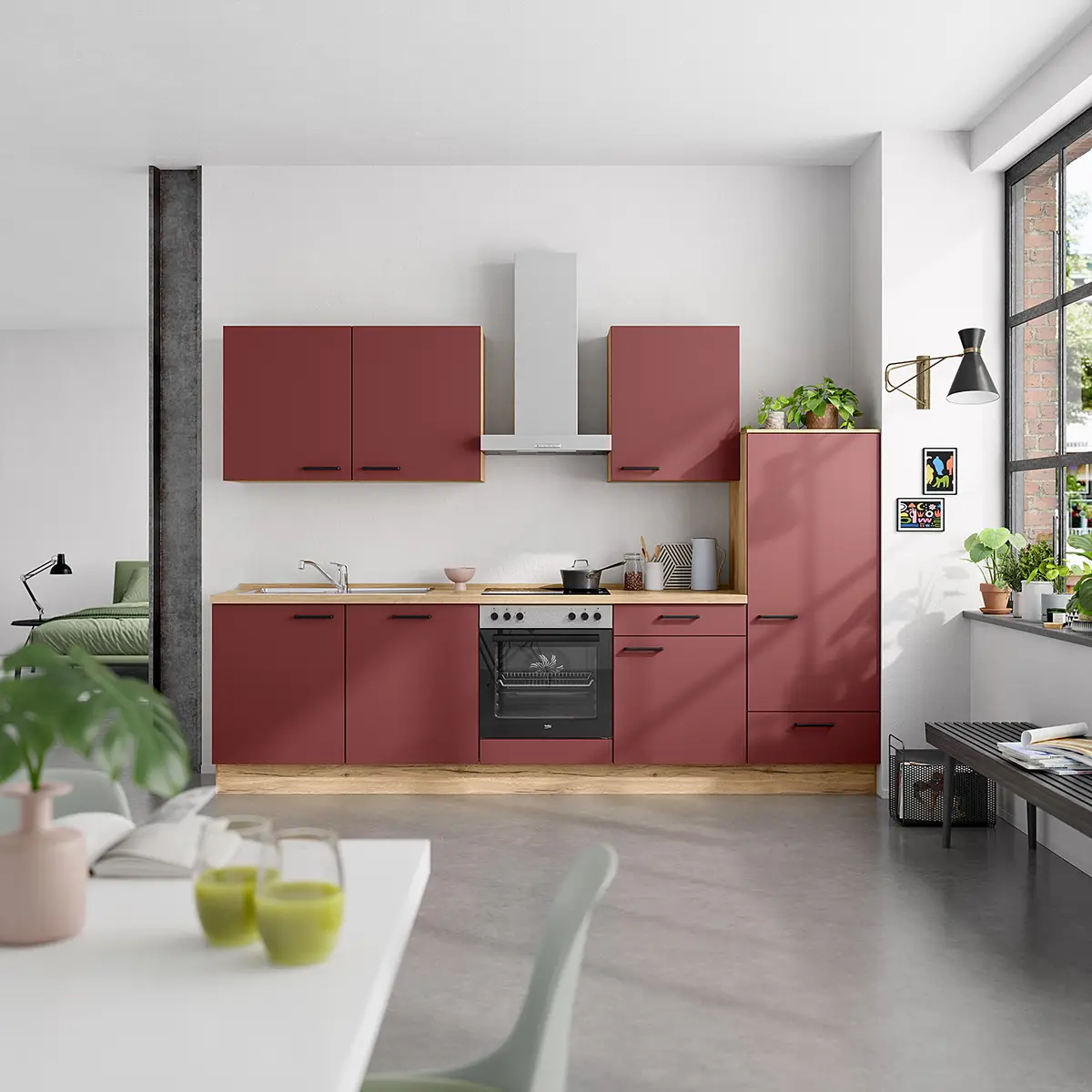 Küchenzeile Low-Line Easytouch Kombi C 300cm Ausrichtung rechts | Rot