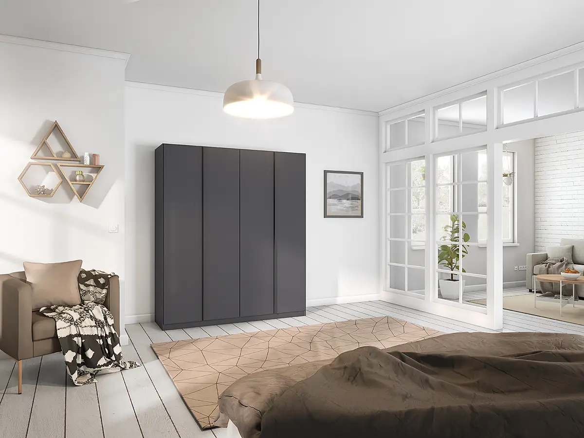 Drehtürenschrank 181cm Grau/Graumetallic Premium | Grau