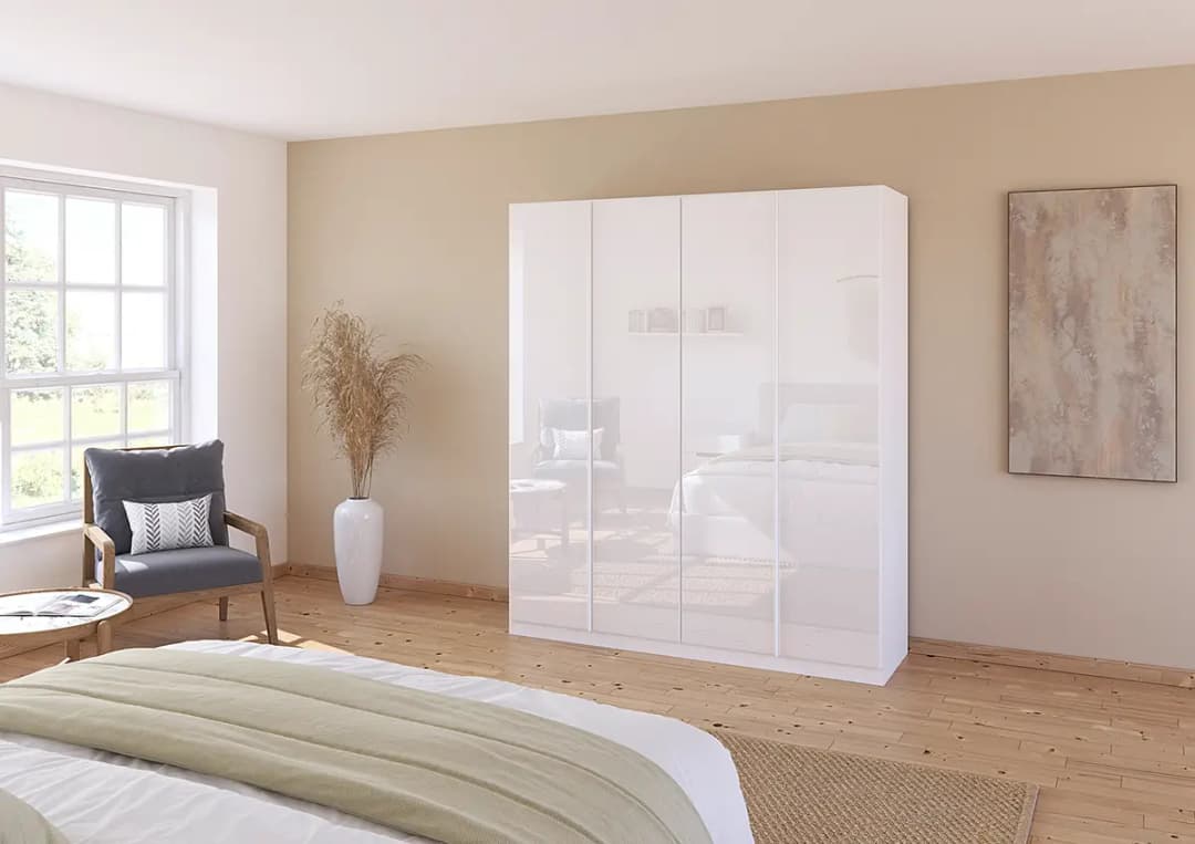 Drehtürenschrank mit Glas 181cm Weiß/Alpinweiß Premium | Weiß