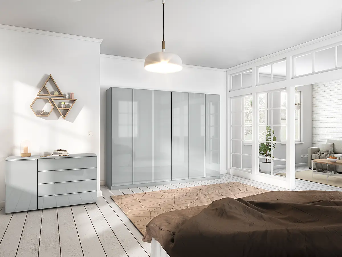 Drehtürenschrank mit Glas 271cm Grau/Seidengrau Basic | Grau