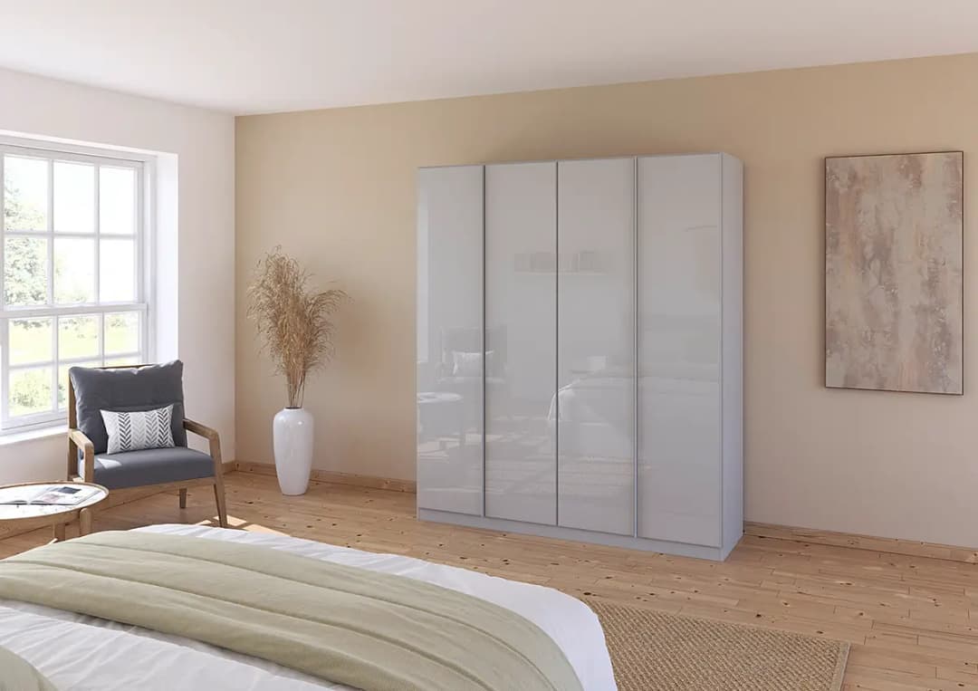 Drehtürenschrank mit Glas 181cm Grau/Seidengrau Basic | Grau