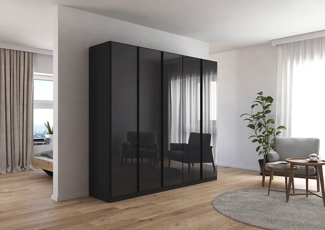 Drehtürenschrank mit Glas 226cm Grau/Graumetallic Basic | Grau