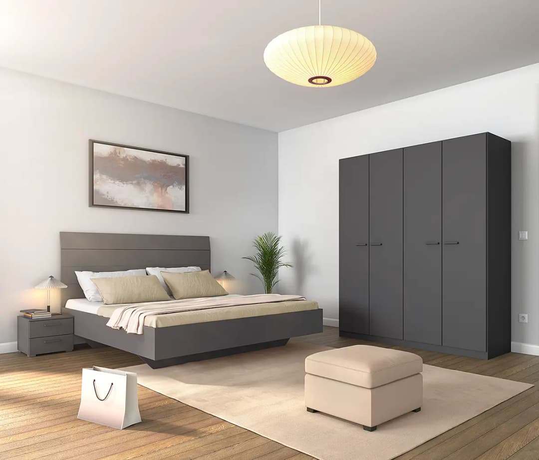 Schlafzimmer-Set mit 160er Bett 181cm Grau/Graumetallic | Grau