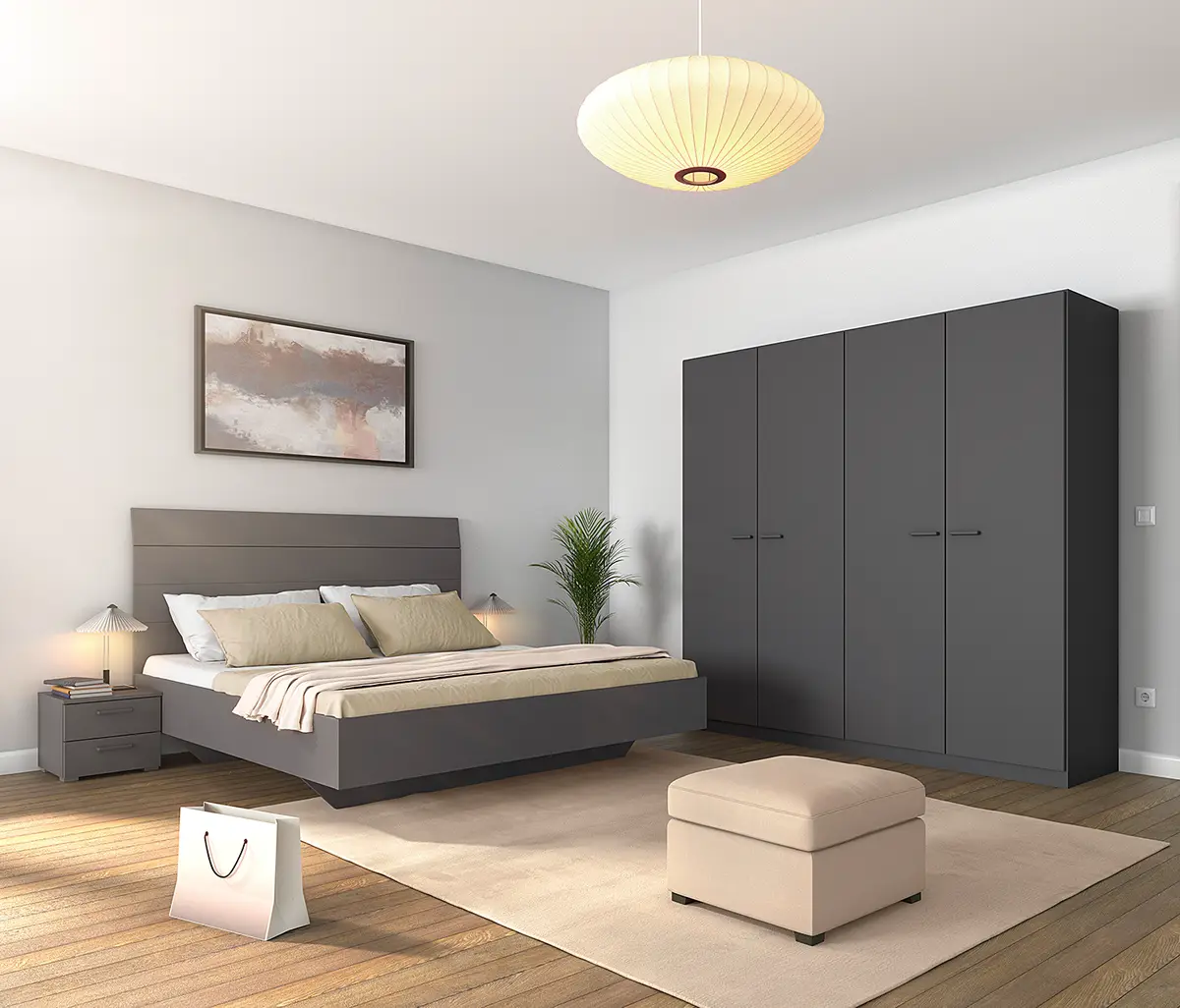 Schlafzimmer-Set mit 180er Bett 226cm Grau/Graumetallic | Grau