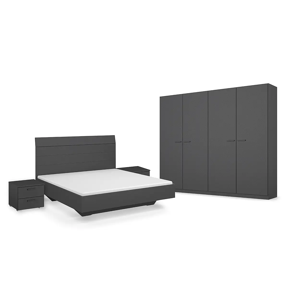 Schlafzimmer-Set mit 180er Bett 226cm Grau/Graumetallic | Grau