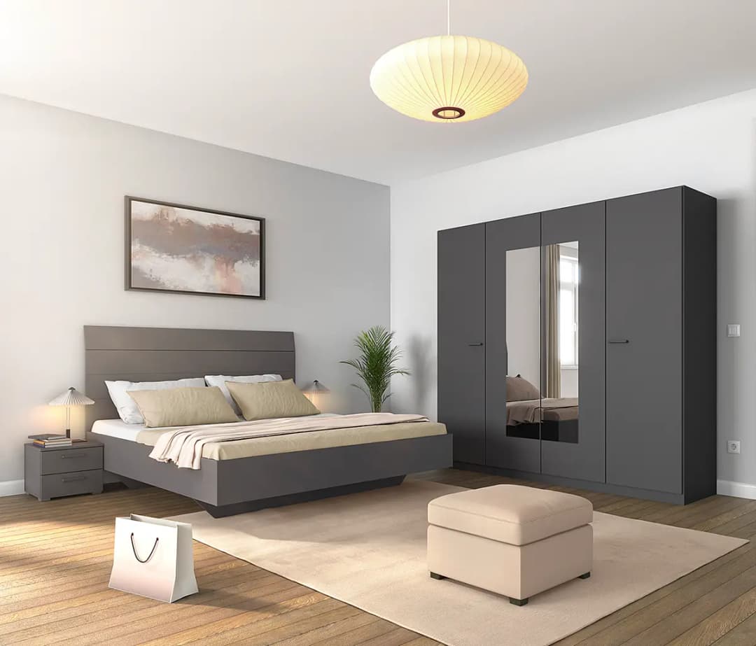 Drehtürenschrank 226cm Grau/Graumetallic mit Spiegeltür | Grau