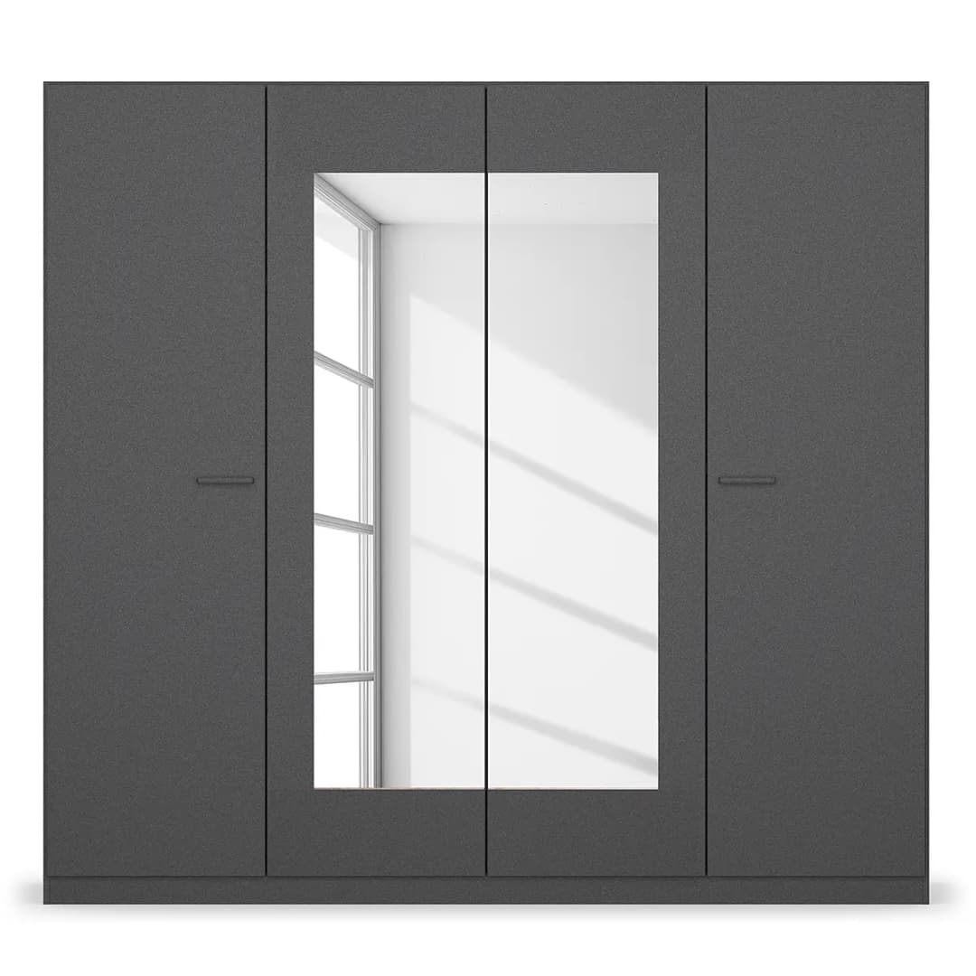 Drehtürenschrank 226cm Grau/Graumetallic mit Spiegeltür | Grau