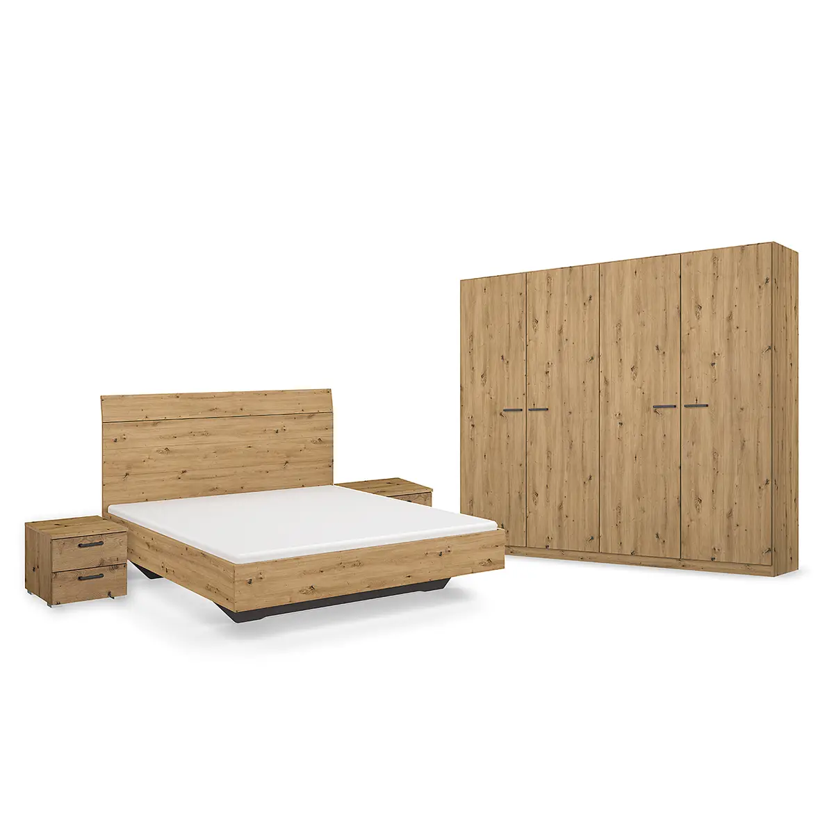 Schlafzimmer-Set mit 160er Bett 226cm Braun/Eiche Artisan Dekor