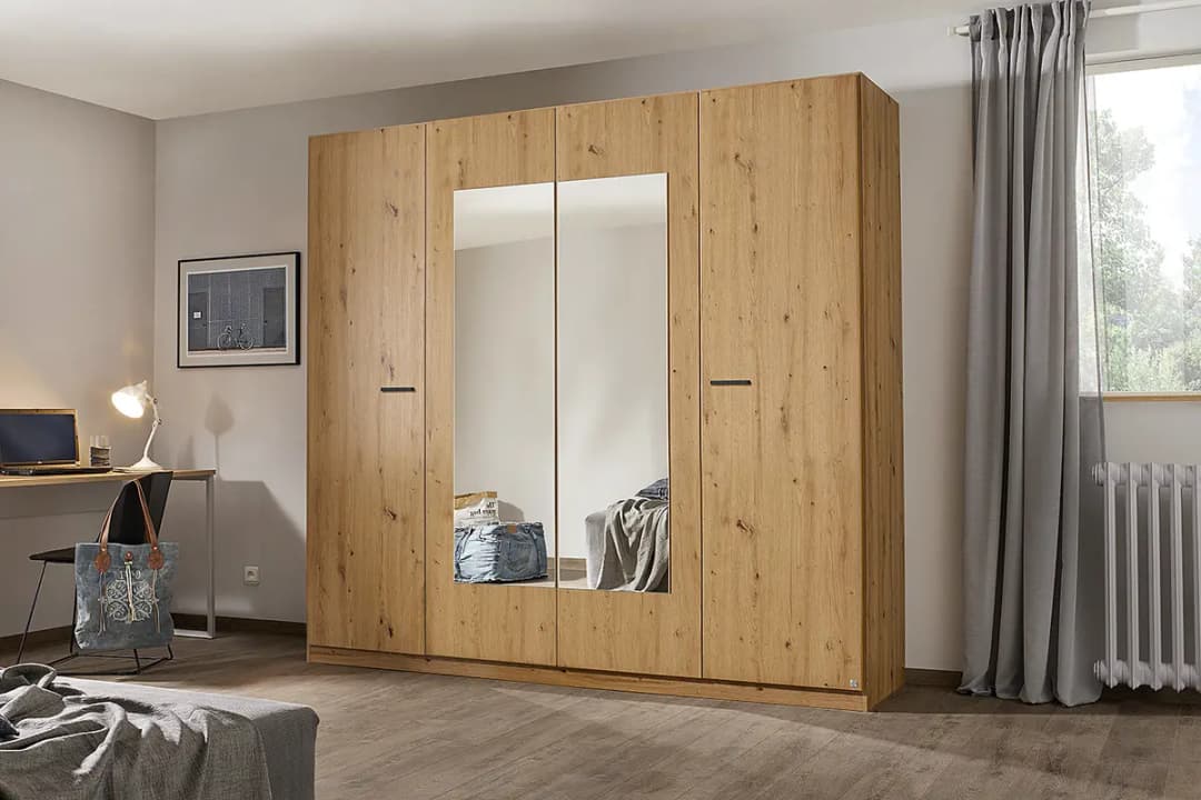 Drehtürenschrank 226cm Braun/Eiche Artisan Dekor mit Spiegeltür