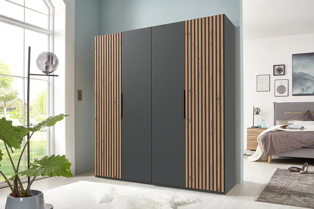 Drehtürenschrank Andorra 200cm Grau/Graphit/Eiche Artisan Dekor