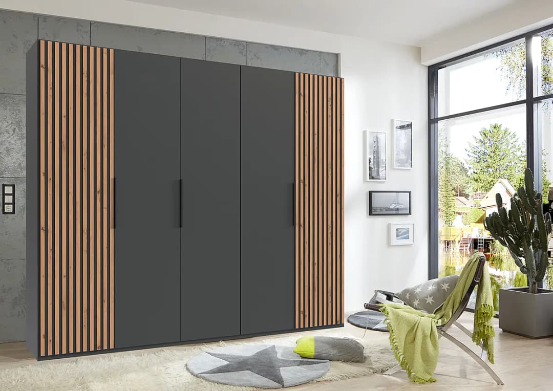 Drehtürenschrank Andorra 250cm Grau/Graphit/Eiche Artisan Dekor
