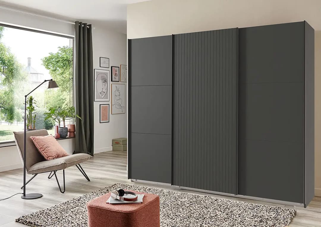 Schwebetürenschrank Andorra 300cm Grau/Graphit | Grau