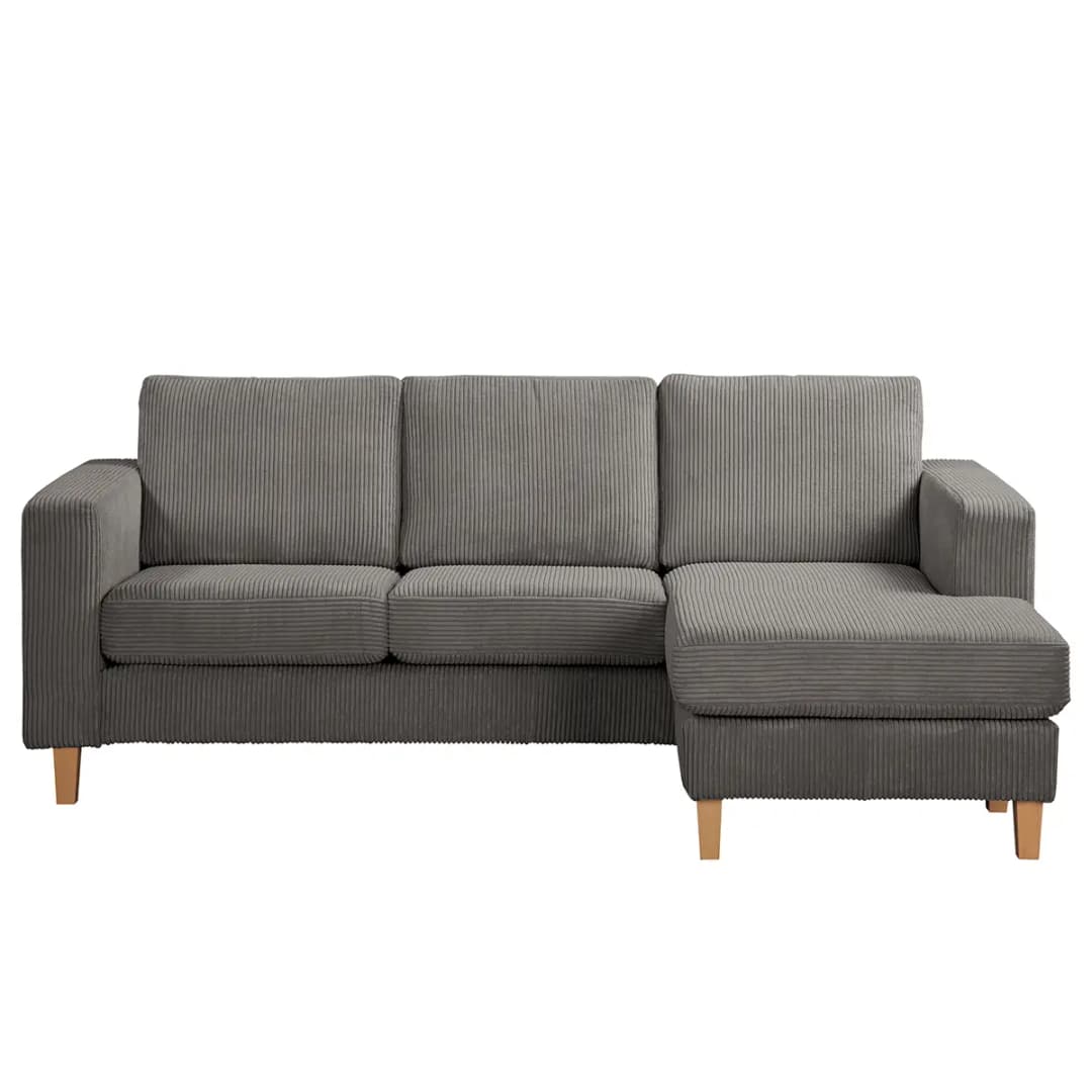 Ecksofa 2-Sitzer mit Longchair Grau Cordstoff Poppy | Grau
