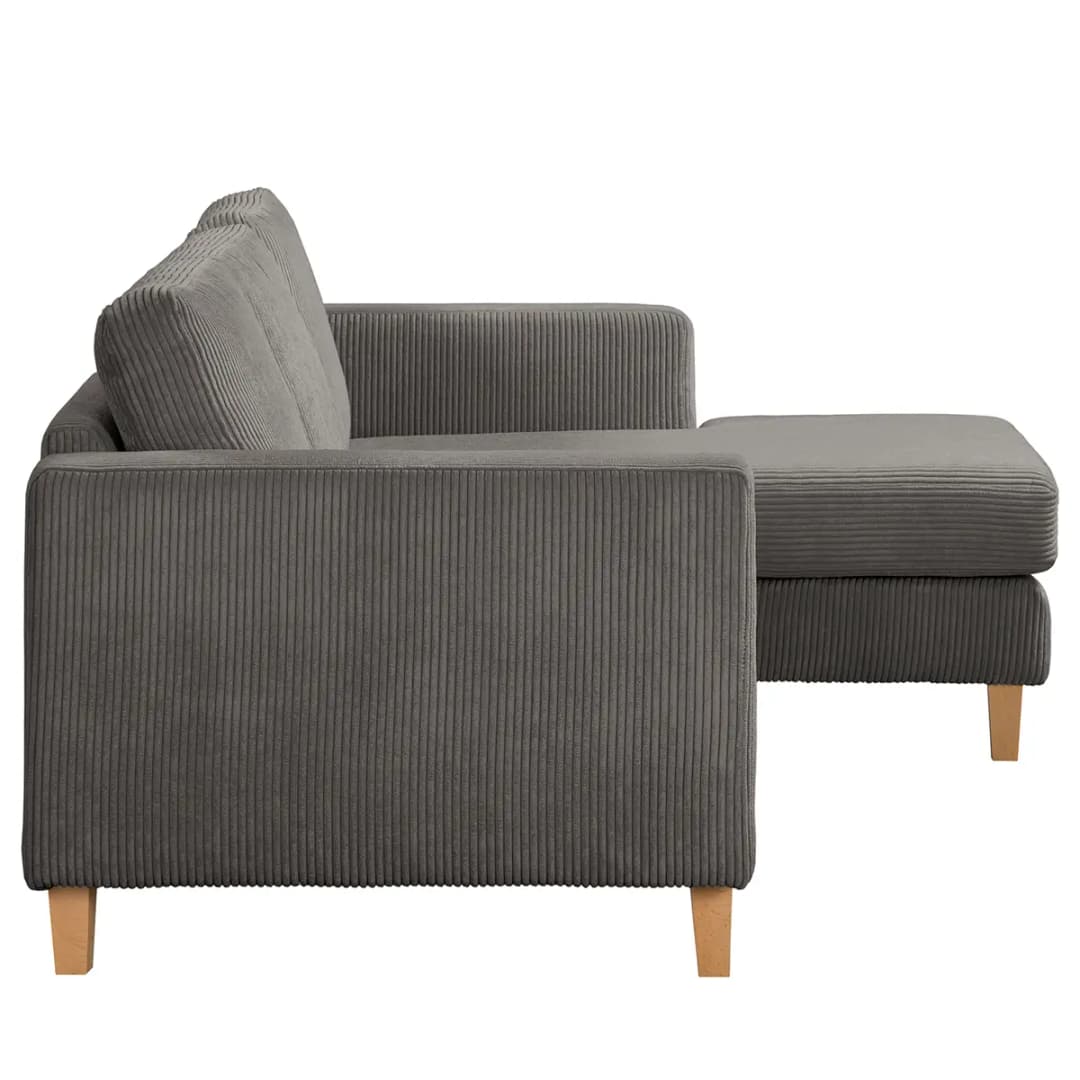 Ecksofa 2-Sitzer mit Longchair Grau Cordstoff Poppy | Grau