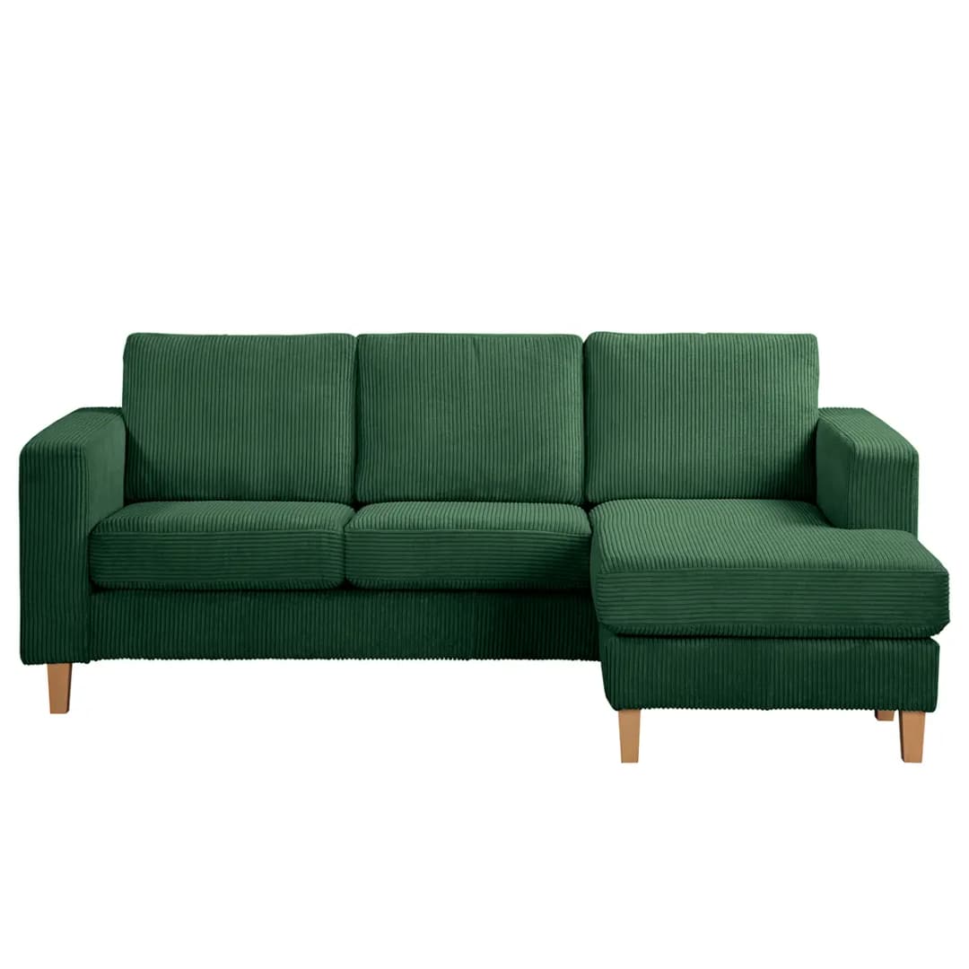 Ecksofa 2-Sitzer mit Longchair | Grün
