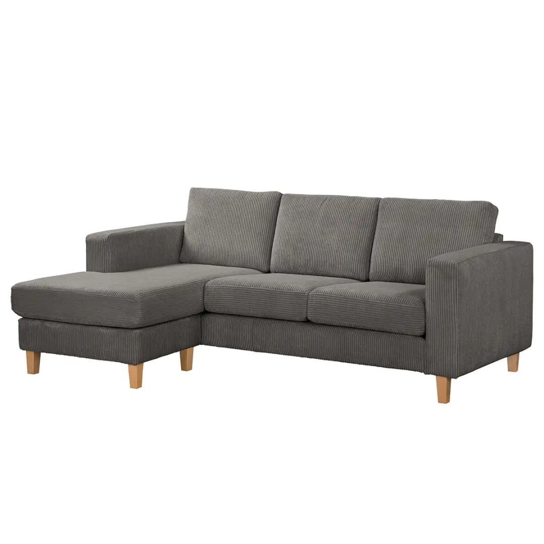 Ecksofa 2-Sitzer mit Longchair Grau Cordstoff Poppy | Grau