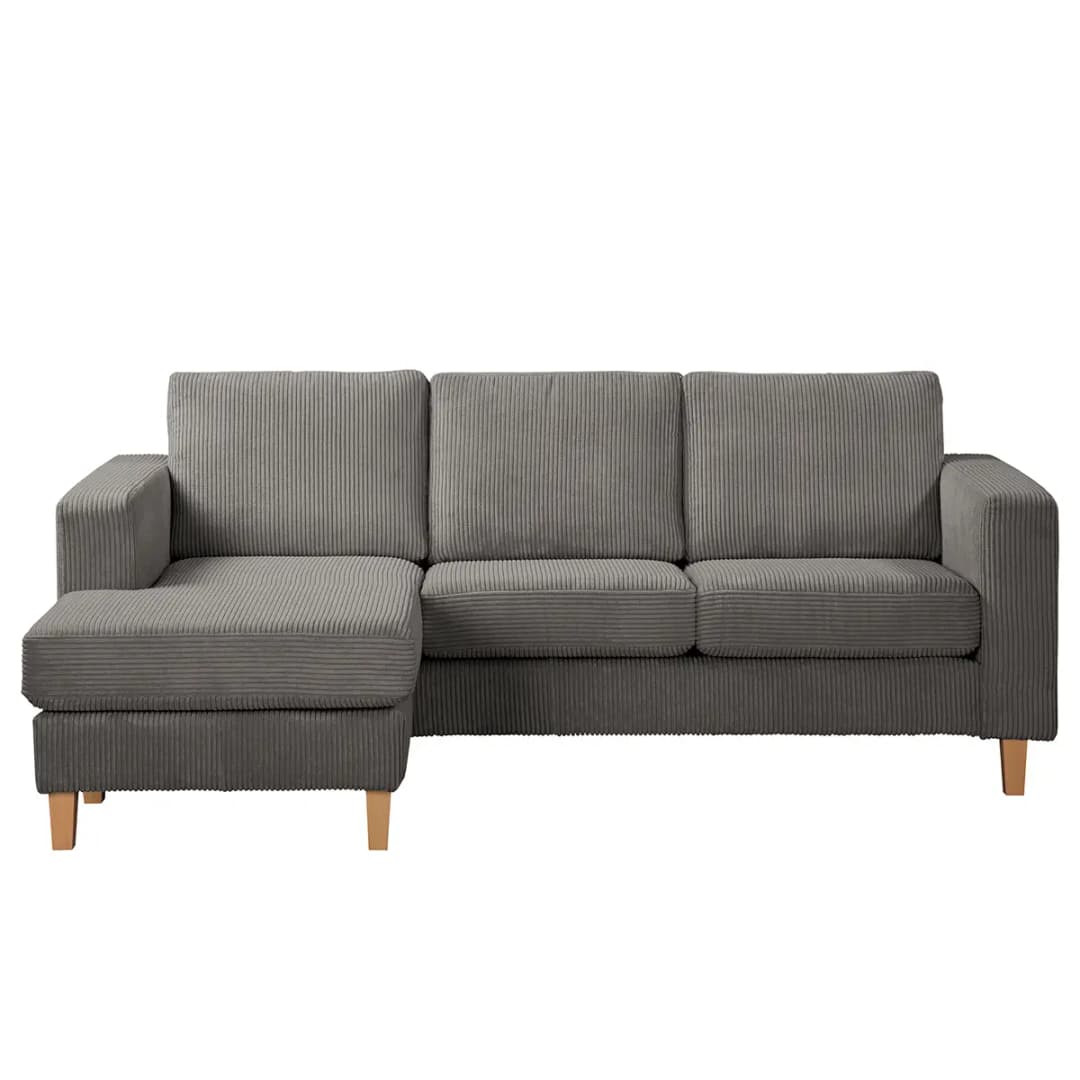 Ecksofa 2-Sitzer mit Longchair Grau Cordstoff Poppy | Grau