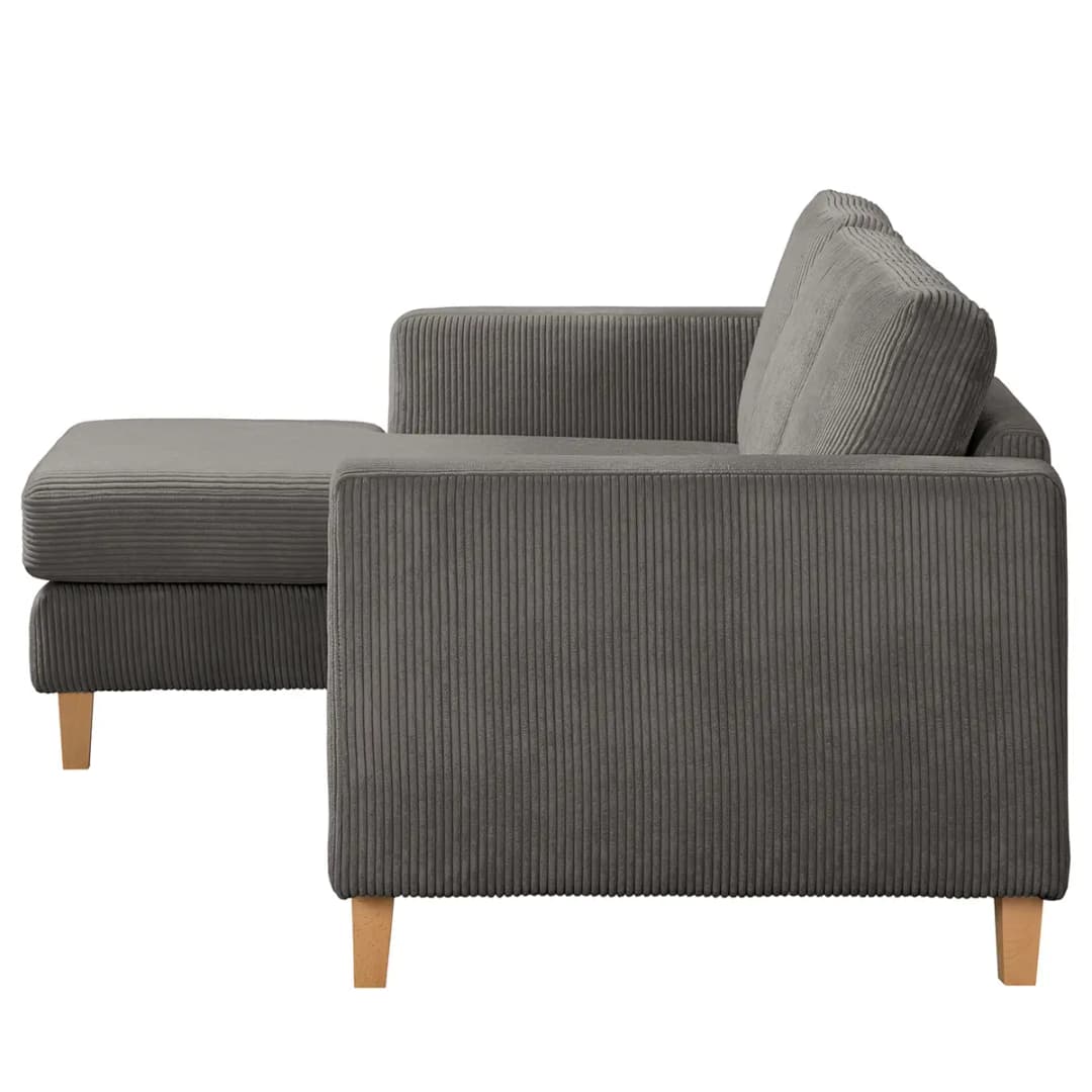 Ecksofa 2-Sitzer mit Longchair Grau Cordstoff Poppy | Grau