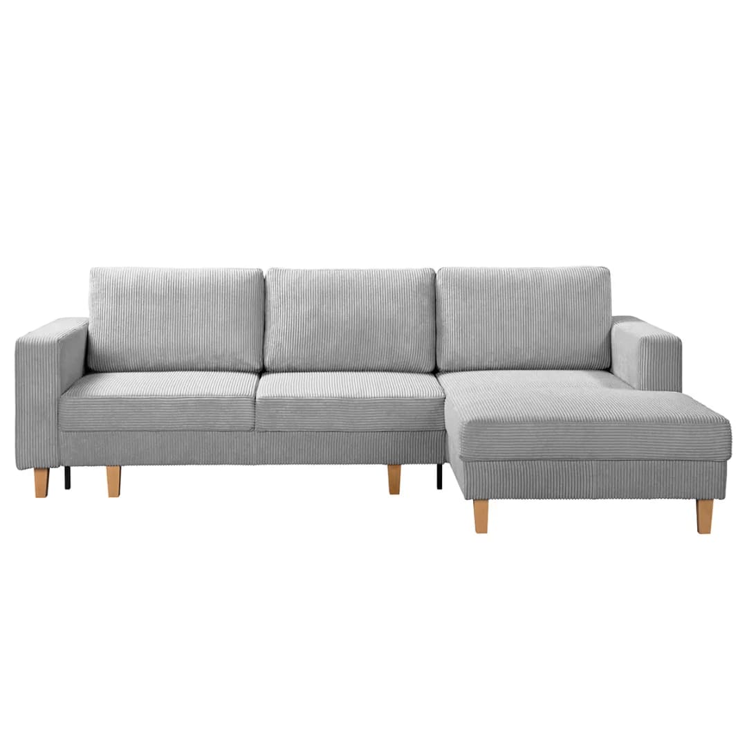 Ecksofa mit Schlaffunktion Grau Cordstoff Poppy | Grau