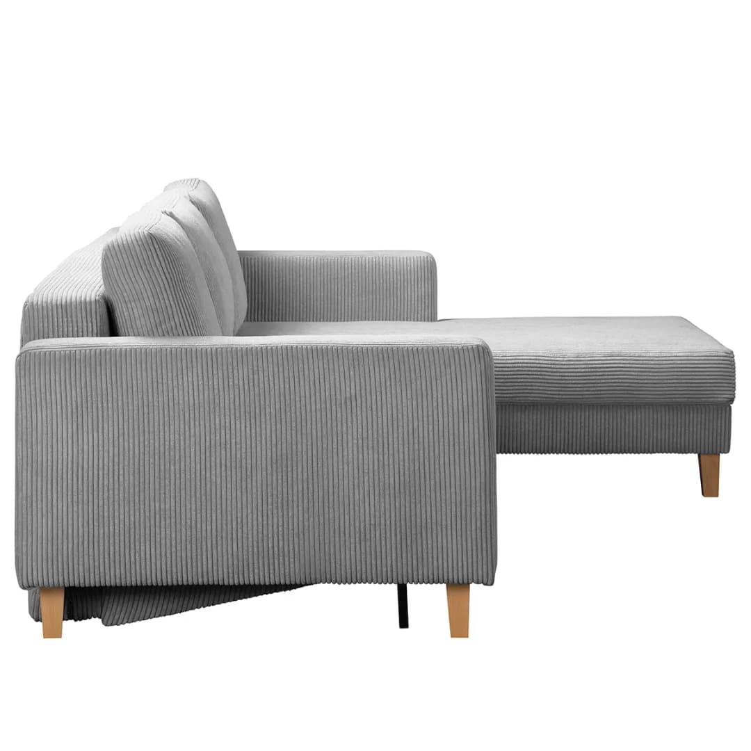 Ecksofa mit Schlaffunktion Grau Cordstoff Poppy | Grau