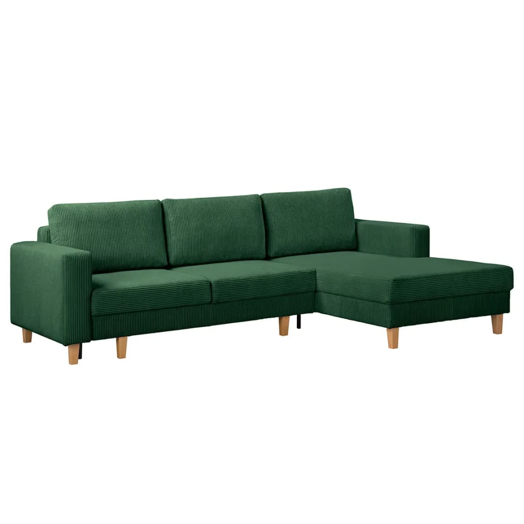 Ecksofa mit Schlaffunktion Grün Cordstoff Poppy | Grün
