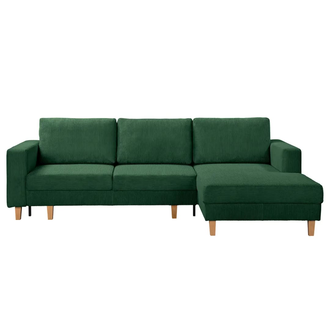 Ecksofa mit Schlaffunktion Grün Cordstoff Poppy | Grün
