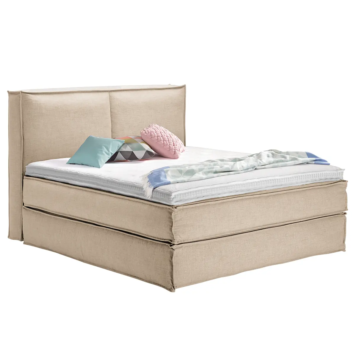 Premium Boxspringbett mit Kopfteil 180 x 220cm Flachgewebe