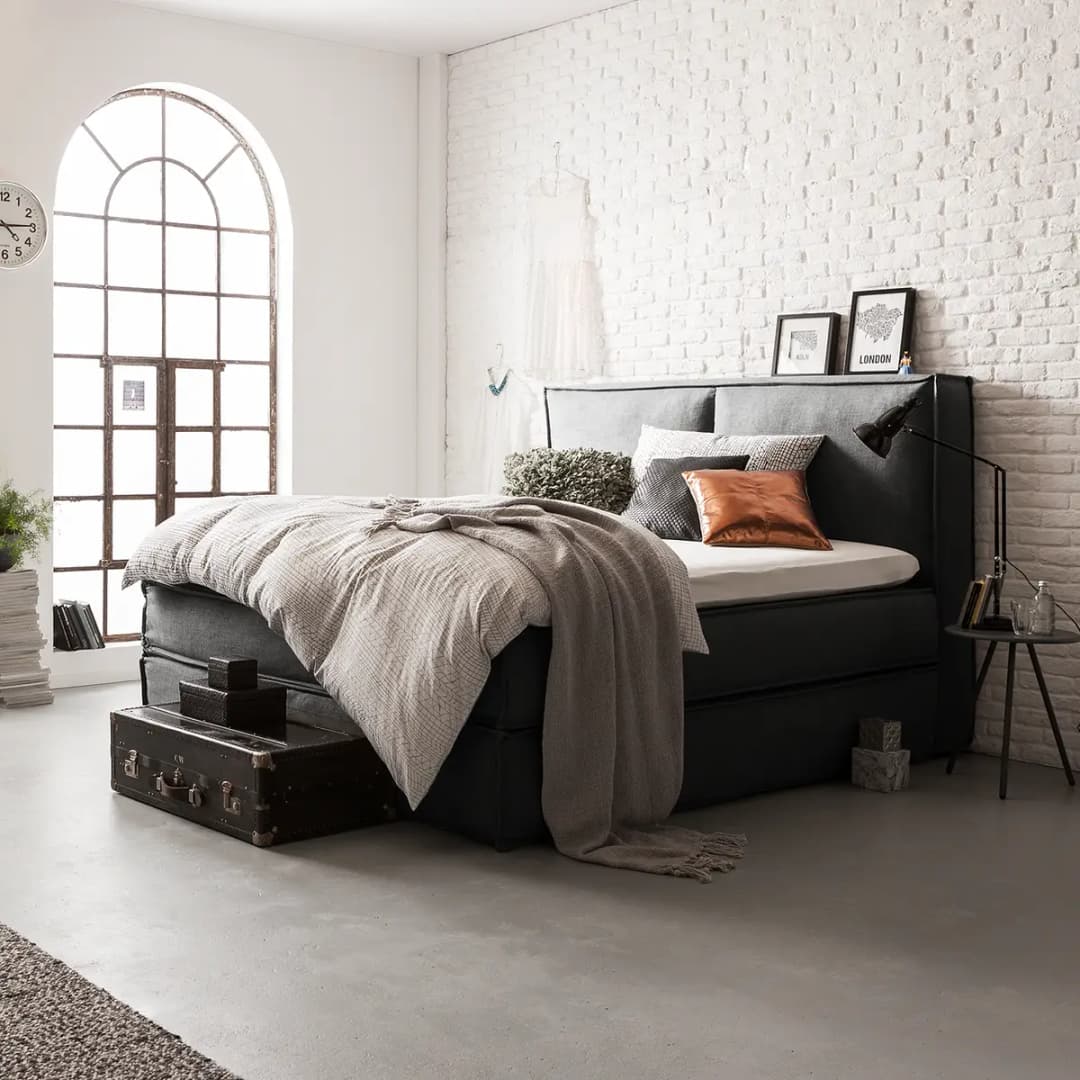 Premium Boxspringbett mit Kopfteil 180 x 220cm Flachgewebe