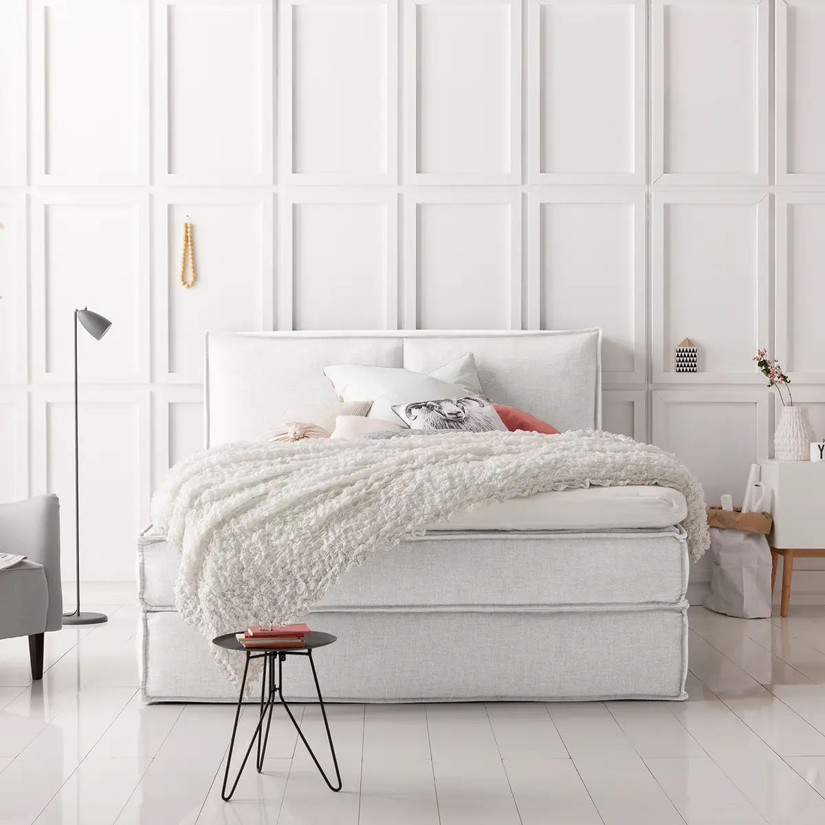 Premium Boxspringbett mit Kopfteil | Weiß