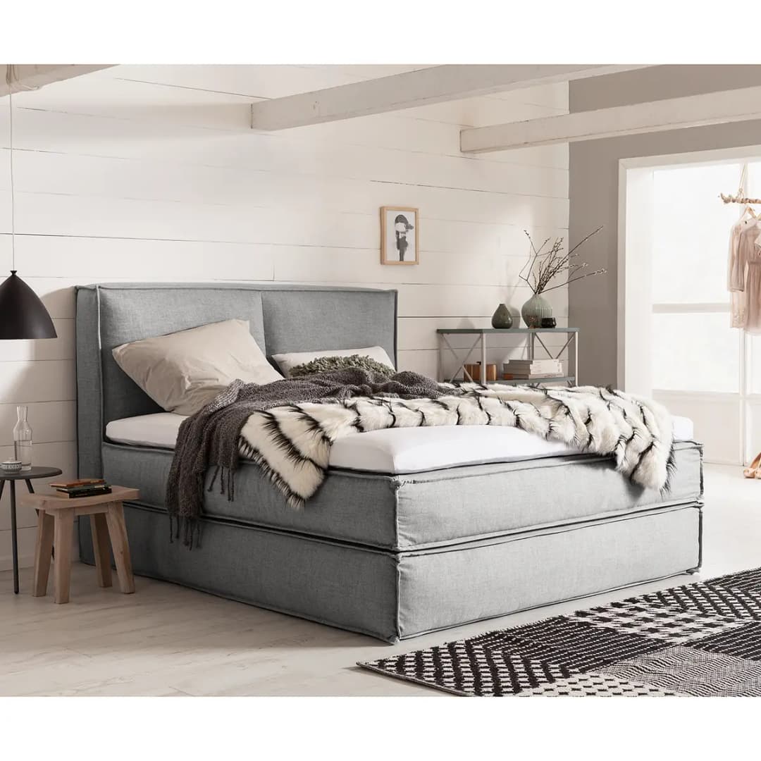 Premium Boxspringbett mit Kopfteil | Grau