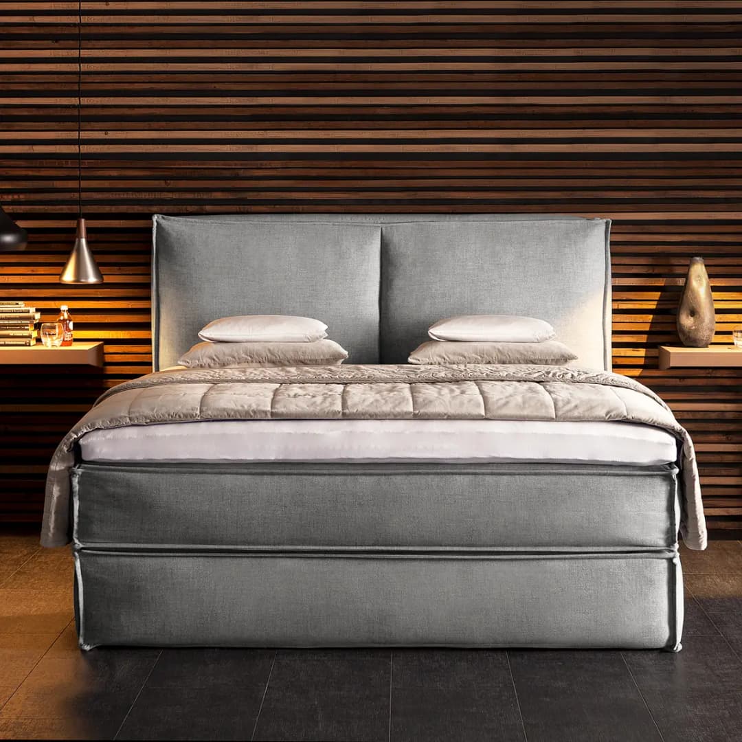 Premium Boxspringbett mit Kopfteil | Grau