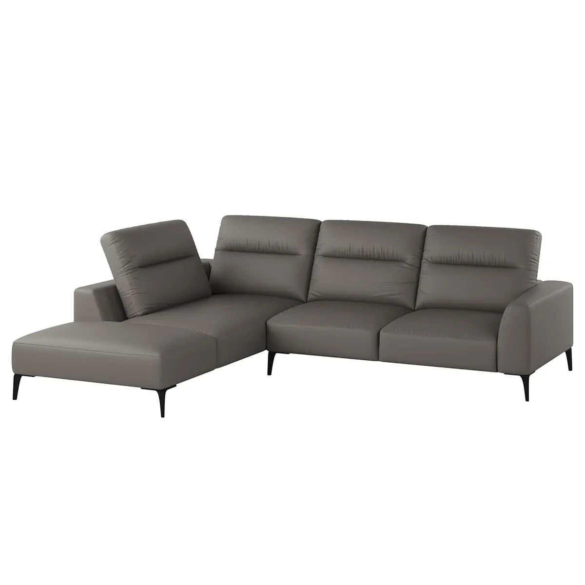 Ecksofa mit Ottomane Grau/Grau Echtleder Danbi | Grau