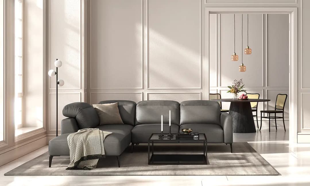 Ecksofa mit Ottomane Grau/Grau Echtleder Danbi | Grau