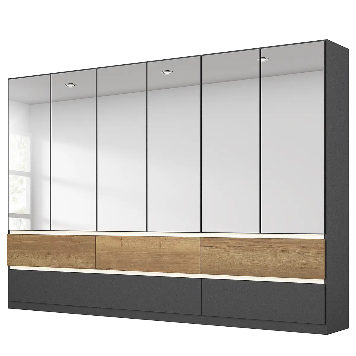 Drehtürenschrank Winnipeg mit Spiegel 271cm mit Beleuchtung