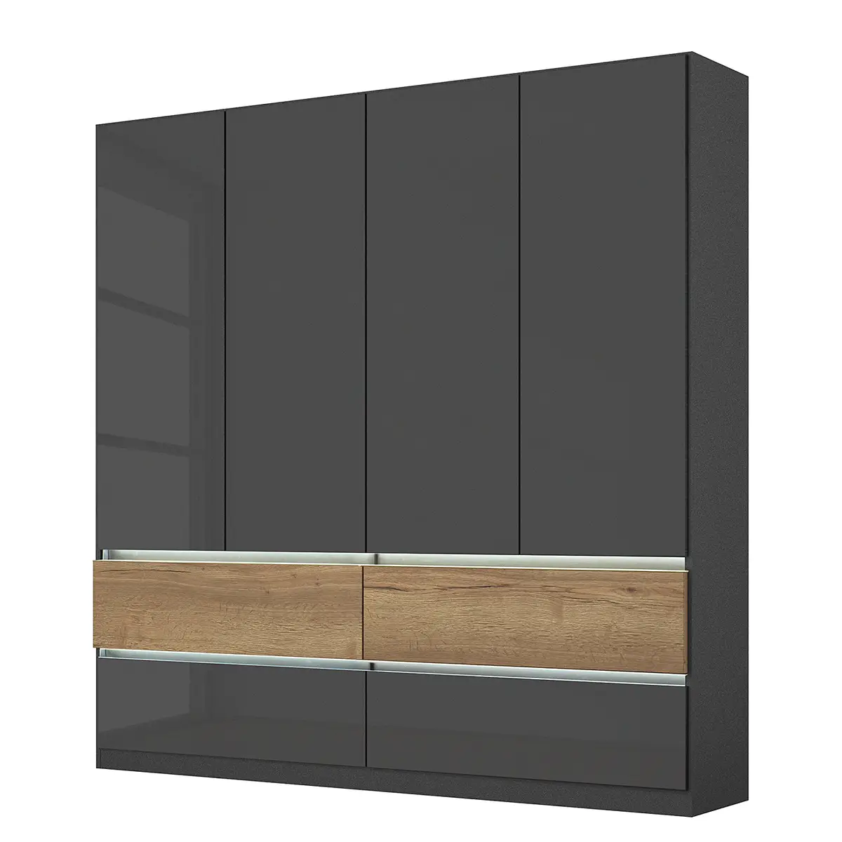 Drehtürenschrank Winnipeg 181cm mit Beleuchtung Grau/Hochglanz