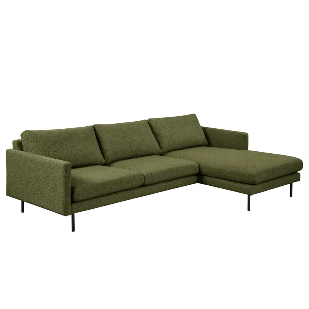 Ecksofa mit Longchair Grün Strukturstoff Foxy | Grün