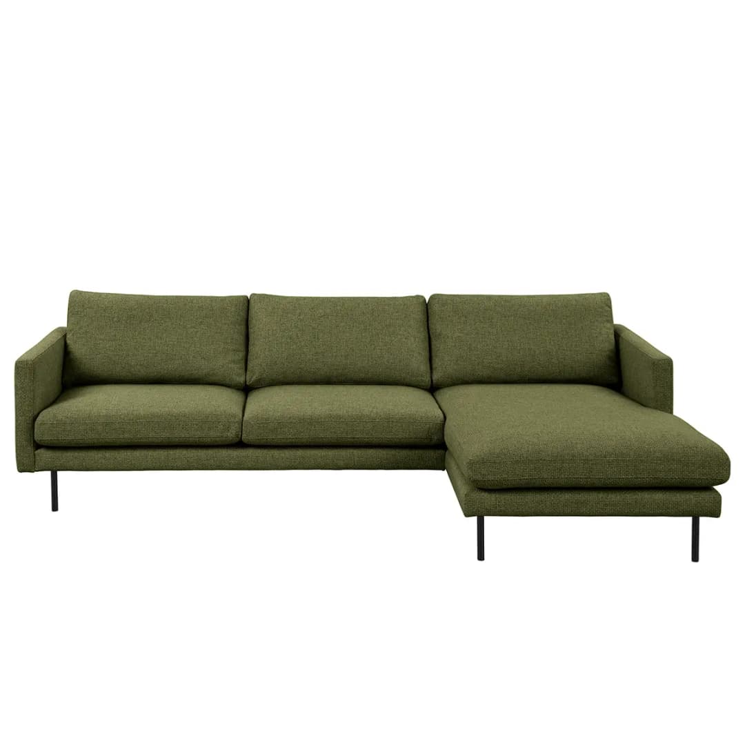 Ecksofa mit Longchair Grün Strukturstoff Foxy | Grün